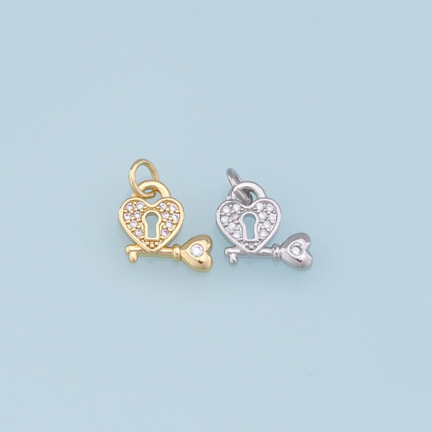Gold Key Lock Charms,18K Gold Filled Key Pendant,Heart Lock Charm Bracelet Necklace for DIY Jewelry Making Supply