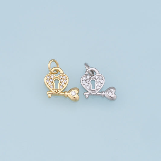 Gold Key Lock Charms,18K Gold Filled Key Pendant,Heart Lock Charm Bracelet Necklace for DIY Jewelry Making Supply