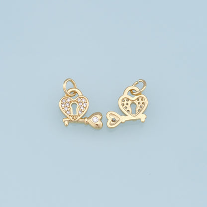Gold Key Lock Charms,18K Gold Filled Key Pendant,Heart Lock Charm Bracelet Necklace for DIY Jewelry Making Supply