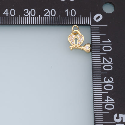 Gold Key Lock Charms,18K Gold Filled Key Pendant,Heart Lock Charm Bracelet Necklace for DIY Jewelry Making Supply