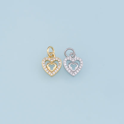 Gold Heart Charms,18K Gold Filled Heart Pendant,CZ Micro Pave Heart Charm Bracelet Necklace for DIY Jewelry Making Supply