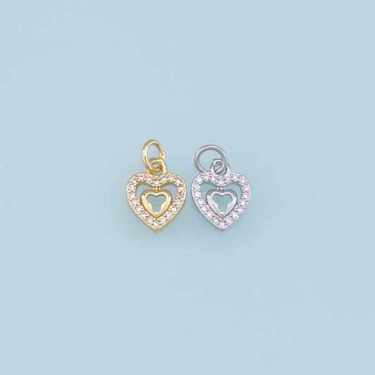 Gold Heart Charms,18K Gold Filled Heart Pendant,CZ Micro Pave Heart Charm Bracelet Necklace for DIY Jewelry Making Supply