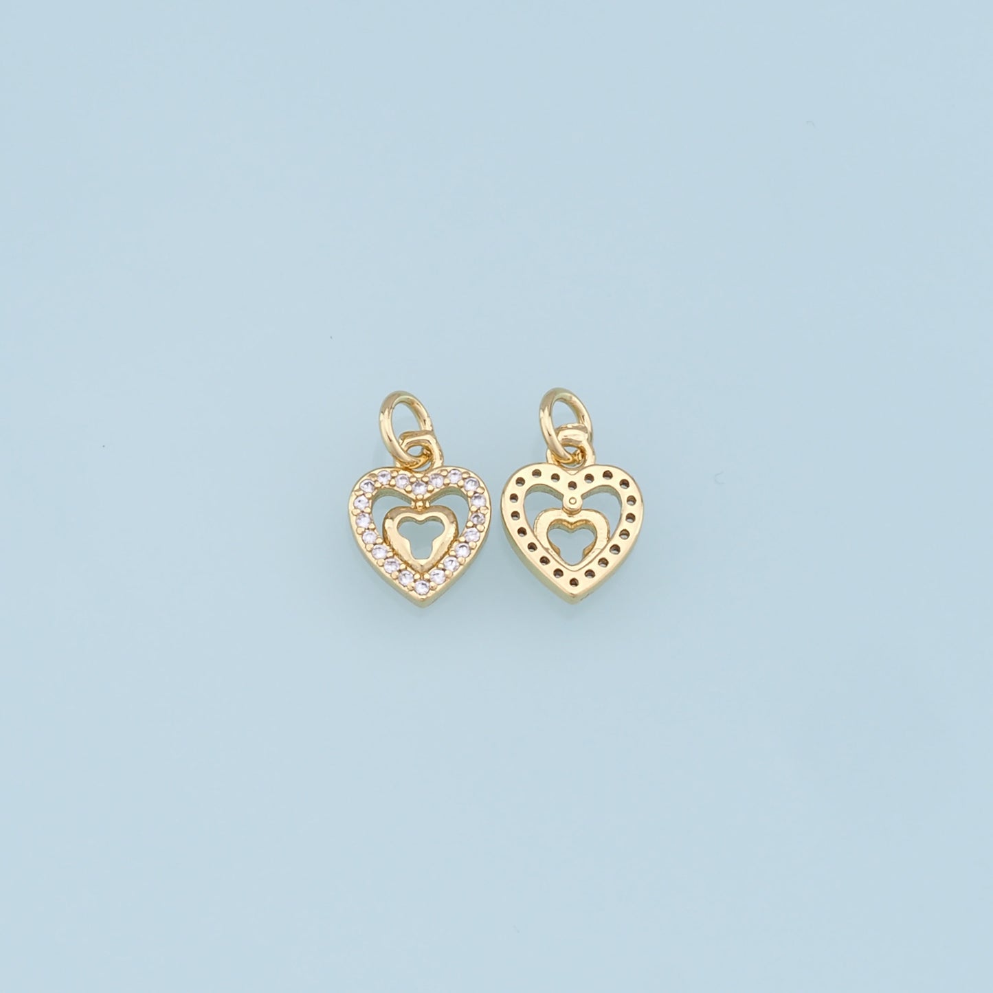 Gold Heart Charms,18K Gold Filled Heart Pendant,CZ Micro Pave Heart Charm Bracelet Necklace for DIY Jewelry Making Supply