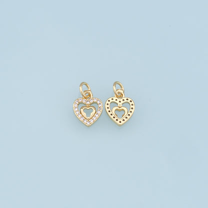 Gold Heart Charms,18K Gold Filled Heart Pendant,CZ Micro Pave Heart Charm Bracelet Necklace for DIY Jewelry Making Supply