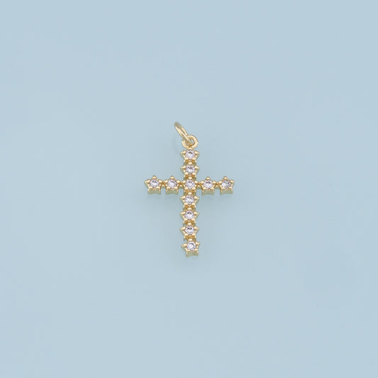 Gold Cross Charms,18K Gold Filled Cross Pendant,CZ Micro Pave Cross Charm Bracelet Necklace for DIY Jewelry Making Supply