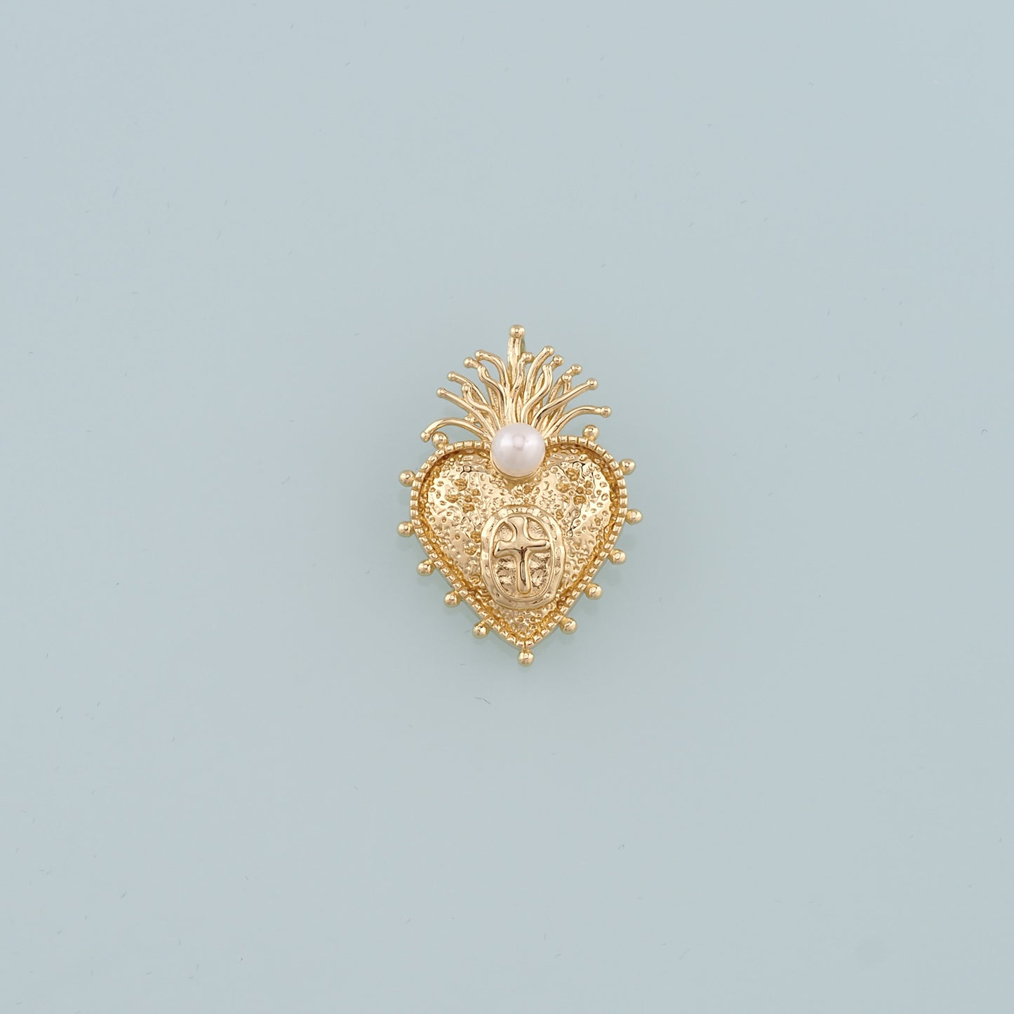 18K Gold Filled Pearl Sacred heart Pendant,Religion Charm Bracelet Necklace for DIY Jewelry Making Supply