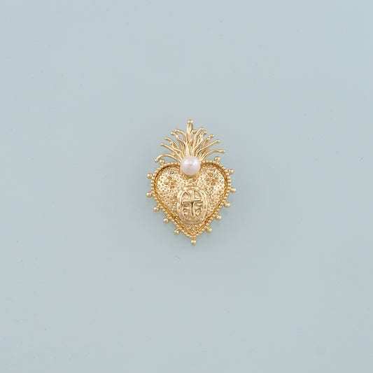 18K Gold Filled Pearl Sacred heart Pendant,Religion Charm Bracelet Necklace for DIY Jewelry Making Supply