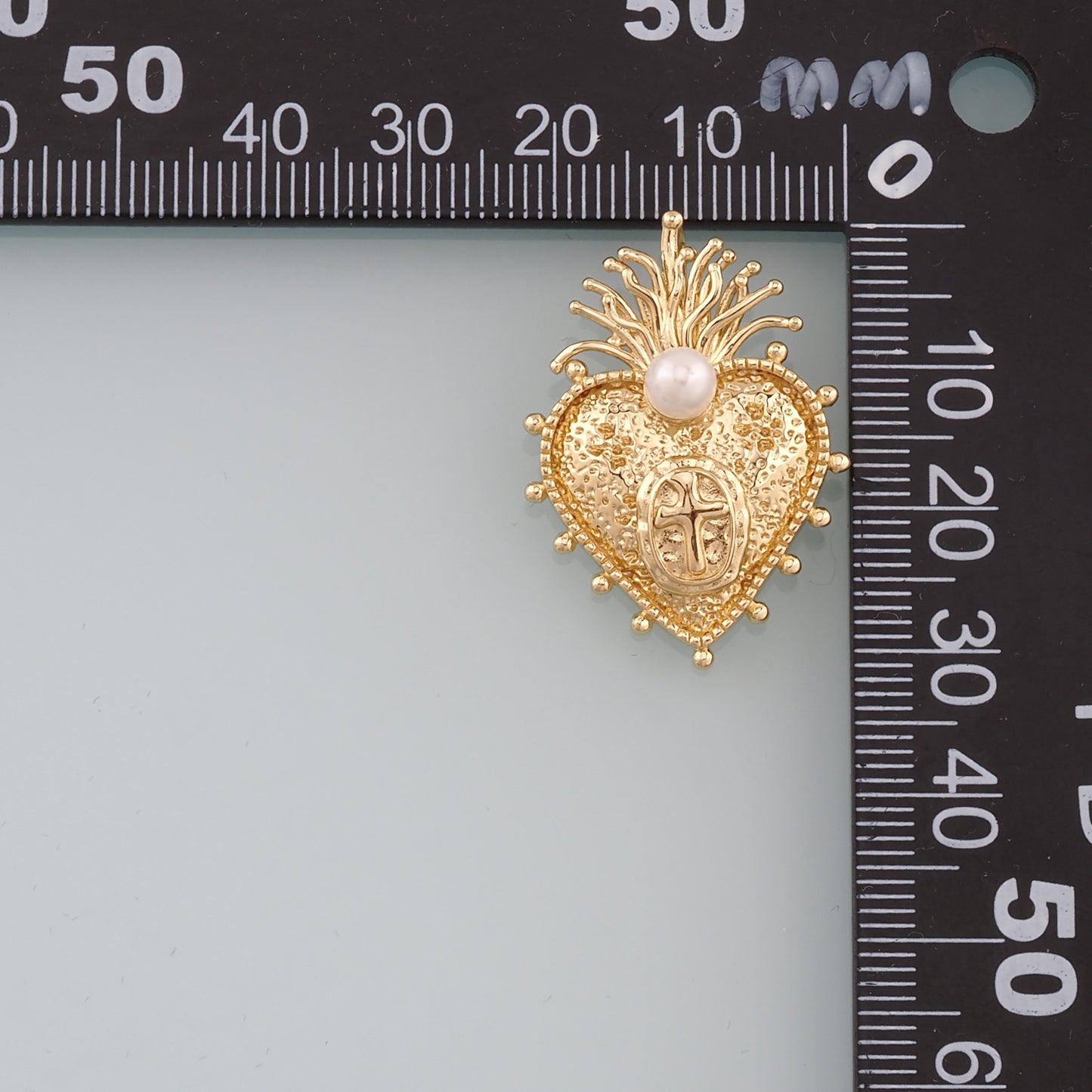 18K Gold Filled Pearl Sacred heart Pendant,Religion Charm Bracelet Necklace for DIY Jewelry Making Supply