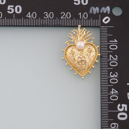 18K Gold Filled Pearl Sacred heart Pendant,Religion Charm Bracelet Necklace for DIY Jewelry Making Supply