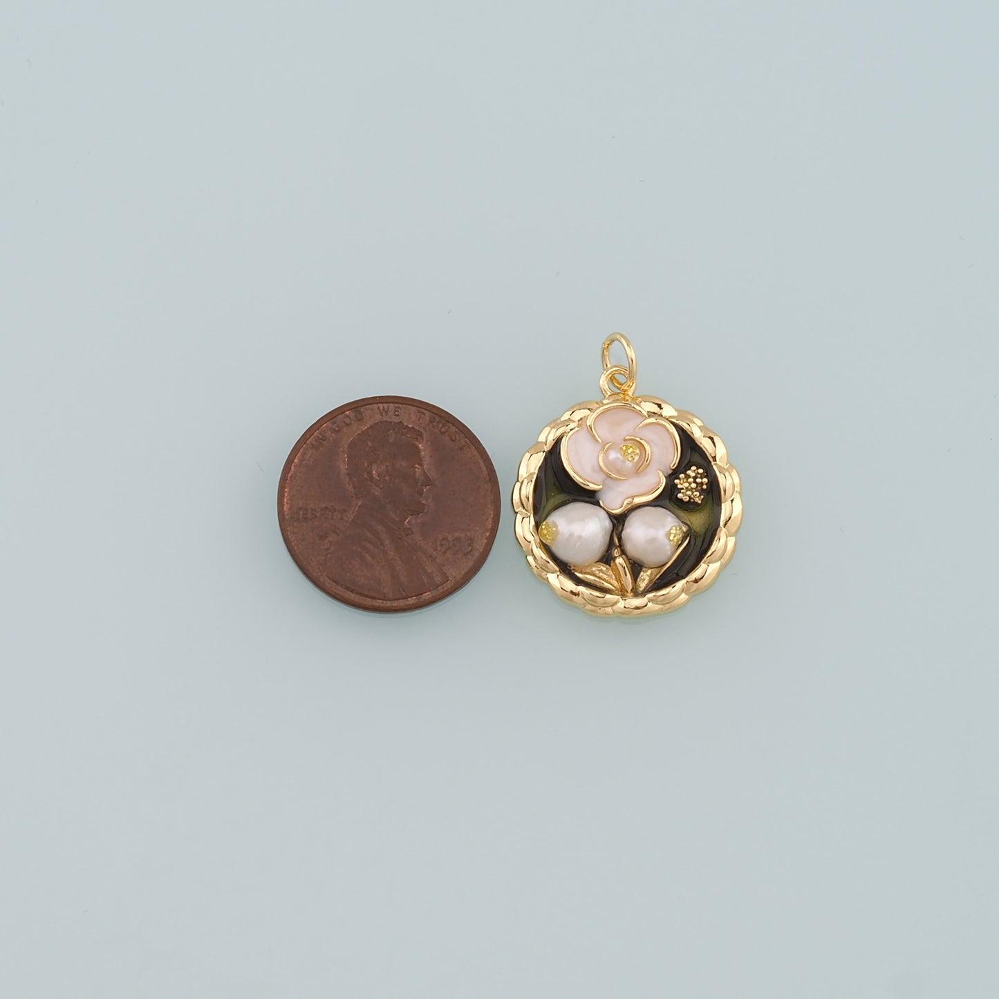 18K Gold Filled Pearl Flower Pendant,Enamel Flower Charm Bracelet Necklace for DIY Jewelry Making Supply