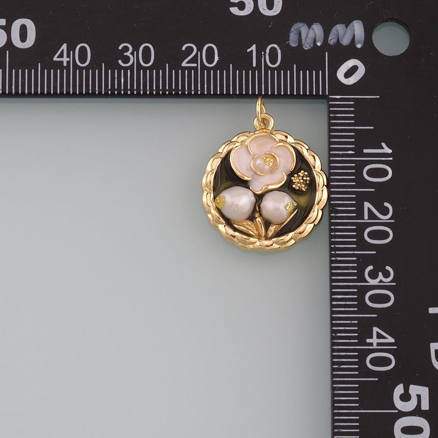 18K Gold Filled Pearl Flower Pendant,Enamel Flower Charm Bracelet Necklace for DIY Jewelry Making Supply