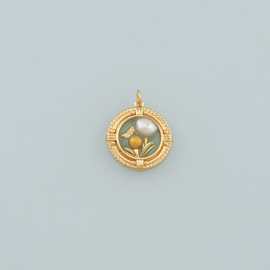 18K Gold Filled Pearl Flower Pendant,Enamel Flower Charm Bracelet Necklace for DIY Jewelry Making Supply