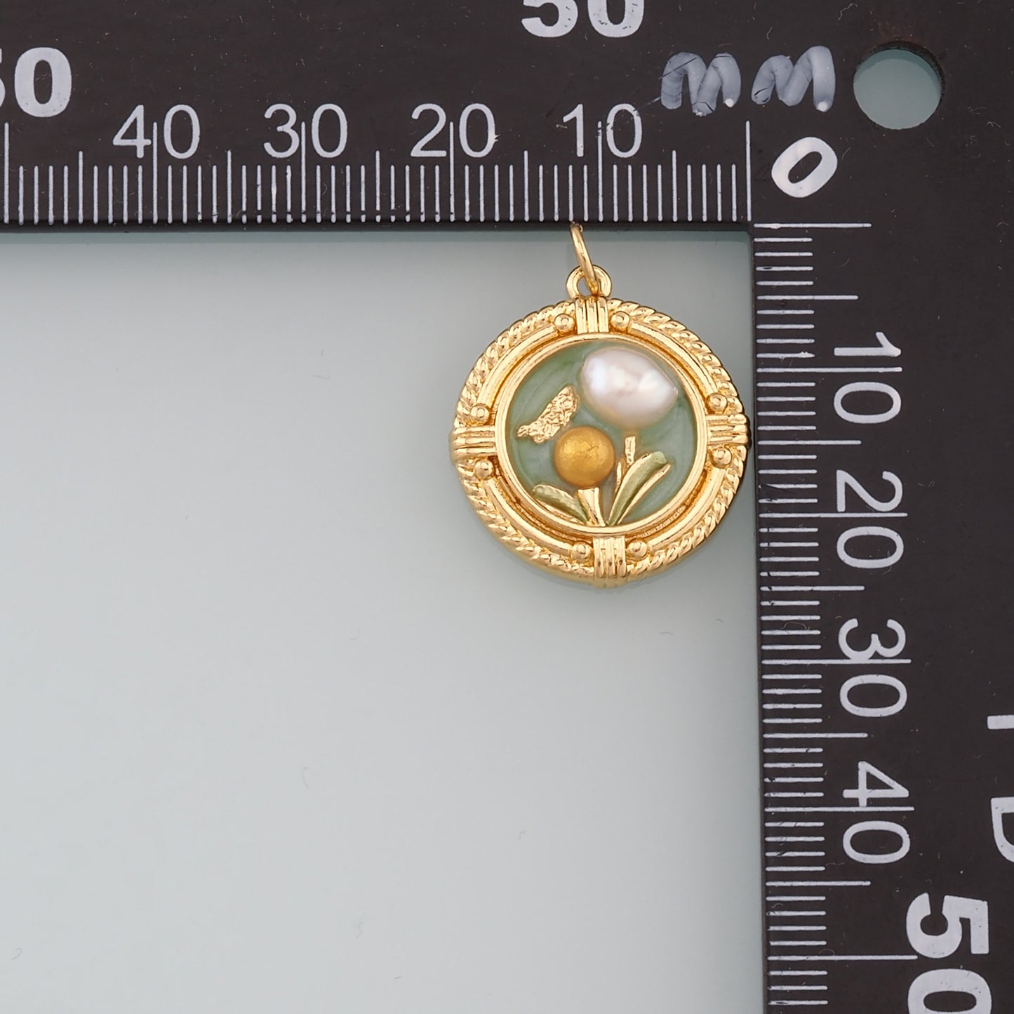 18K Gold Filled Pearl Flower Pendant,Enamel Flower Charm Bracelet Necklace for DIY Jewelry Making Supply