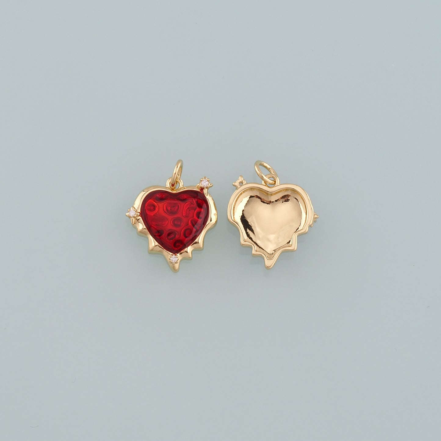 18K Gold Filled Heart Pendant,Enamel Heart Charm Bracelet Necklace for DIY Jewelry Making Supply