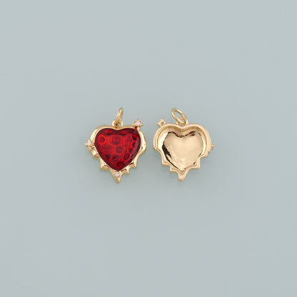 18K Gold Filled Heart Pendant,Enamel Heart Charm Bracelet Necklace for DIY Jewelry Making Supply