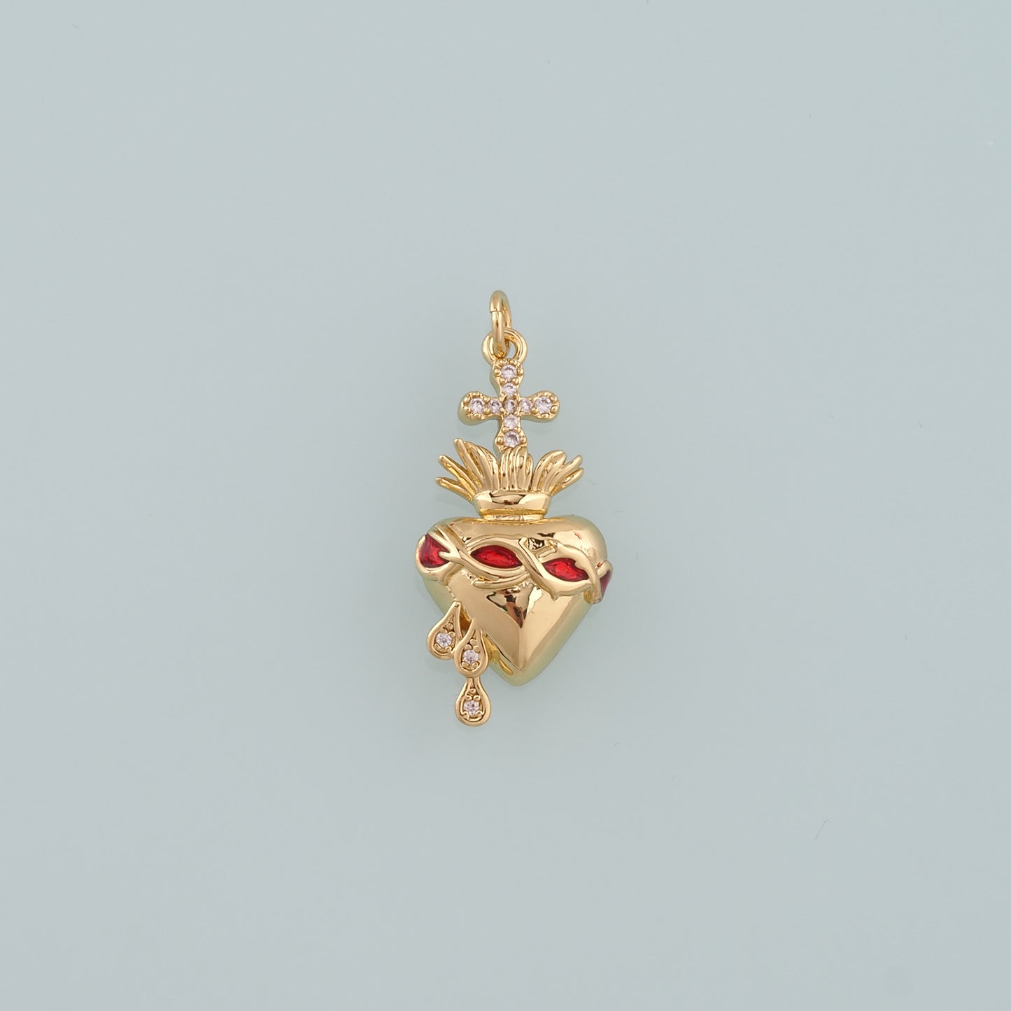 18K Gold Filled Sacred heart Pendant,CZ Micro Pave Religion Charm Bracelet Necklace for DIY Jewelry Making Supply
