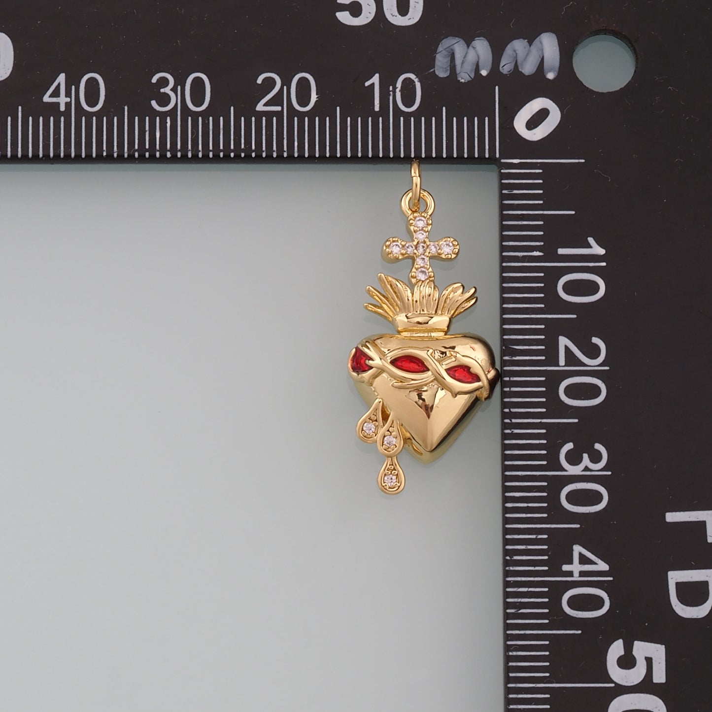 18K Gold Filled Sacred heart Pendant,CZ Micro Pave Religion Charm Bracelet Necklace for DIY Jewelry Making Supply