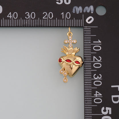 18K Gold Filled Sacred heart Pendant,CZ Micro Pave Religion Charm Bracelet Necklace for DIY Jewelry Making Supply