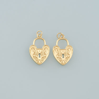 Gold Key Lock Charms,18K Gold Filled Lock Pendant,Heart Lock Charm Bracelet Necklace for DIY Jewelry Making Supply