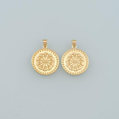 18K Gold Filled Round Pendant,Dainty Round Coin Charm Bracelet Necklace for DIY Jewelry Making Supply