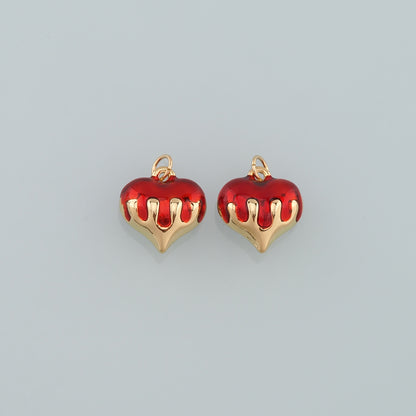 18K Gold Filled Heart Pendant,Enamel Heart Charm Bracelet Necklace for DIY Jewelry Making Supply