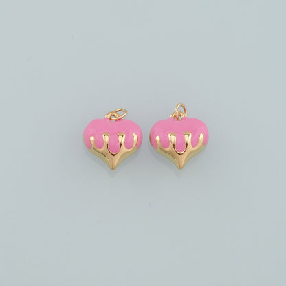 18K Gold Filled Heart Pendant,Enamel Heart Charm Bracelet Necklace for DIY Jewelry Making Supply