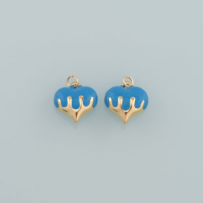 18K Gold Filled Heart Pendant,Enamel Heart Charm Bracelet Necklace for DIY Jewelry Making Supply