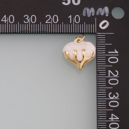 18K Gold Filled Heart Pendant,Enamel Heart Charm Bracelet Necklace for DIY Jewelry Making Supply
