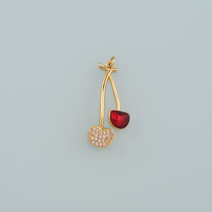 Gold Cherry Charms,18K Gold Filled Cherry Pendant,CZ Micro Pave Fruit Charm Bracelet Necklace for DIY Jewelry Making Supply