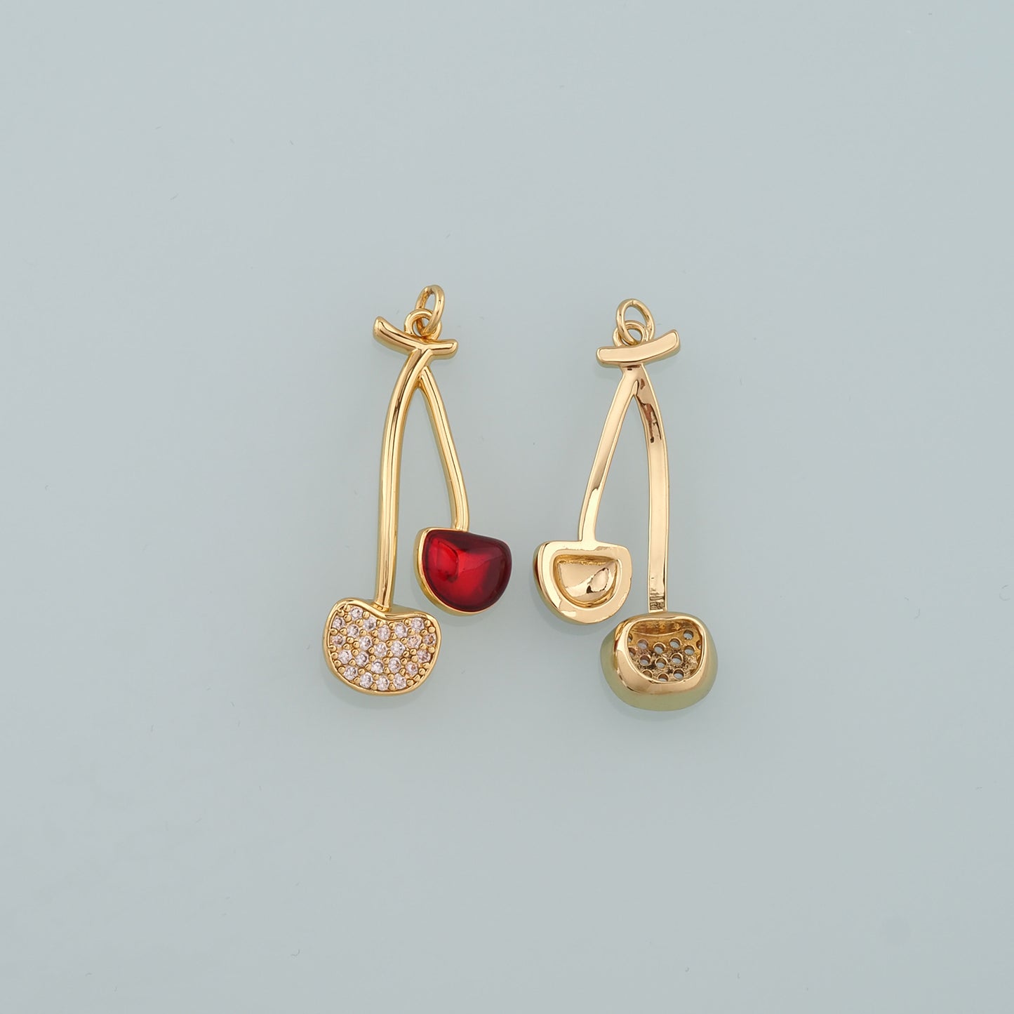 Gold Cherry Charms,18K Gold Filled Cherry Pendant,CZ Micro Pave Fruit Charm Bracelet Necklace for DIY Jewelry Making Supply