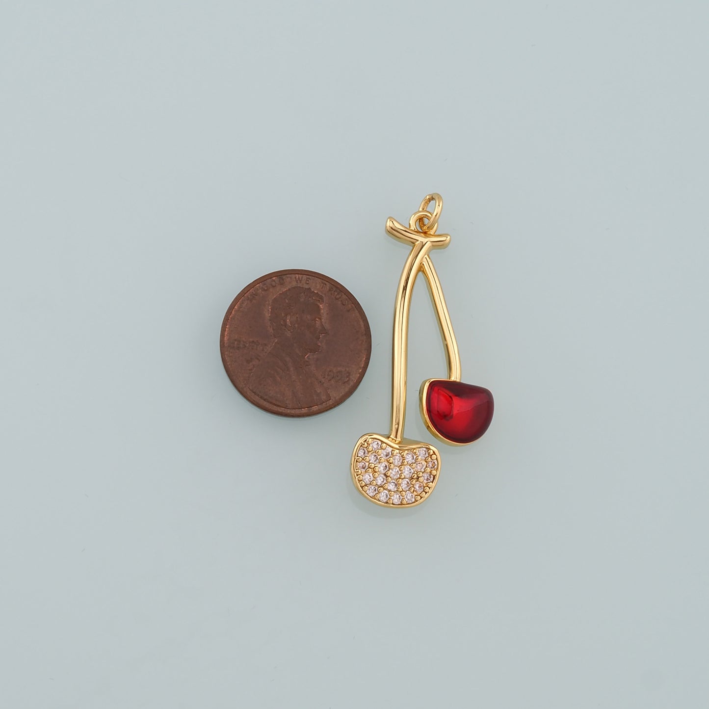 Gold Cherry Charms,18K Gold Filled Cherry Pendant,CZ Micro Pave Fruit Charm Bracelet Necklace for DIY Jewelry Making Supply