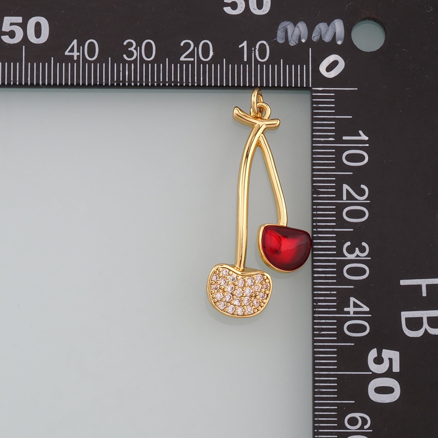 Gold Cherry Charms,18K Gold Filled Cherry Pendant,CZ Micro Pave Fruit Charm Bracelet Necklace for DIY Jewelry Making Supply