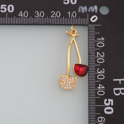 Gold Cherry Charms,18K Gold Filled Cherry Pendant,CZ Micro Pave Fruit Charm Bracelet Necklace for DIY Jewelry Making Supply