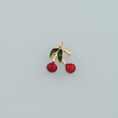 Gold Cherry Charms,18K Gold Filled Cherry Pendant,Enamel Fruit Charm Bracelet Necklace for DIY Jewelry Making Supply