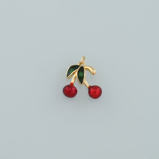 Gold Cherry Charms,18K Gold Filled Cherry Pendant,Enamel Fruit Charm Bracelet Necklace for DIY Jewelry Making Supply