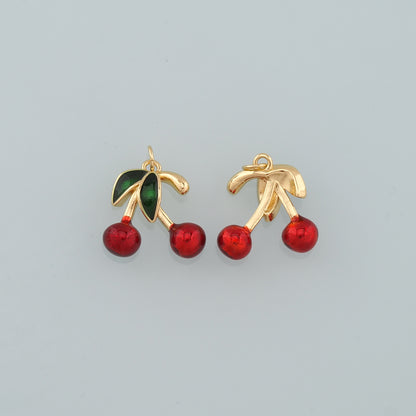 Gold Cherry Charms,18K Gold Filled Cherry Pendant,Enamel Fruit Charm Bracelet Necklace for DIY Jewelry Making Supply