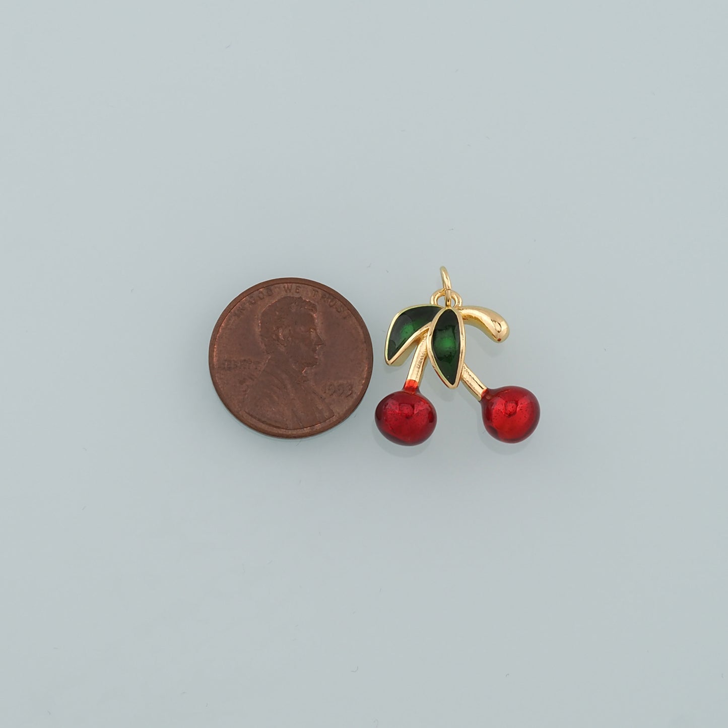 Gold Cherry Charms,18K Gold Filled Cherry Pendant,Enamel Fruit Charm Bracelet Necklace for DIY Jewelry Making Supply