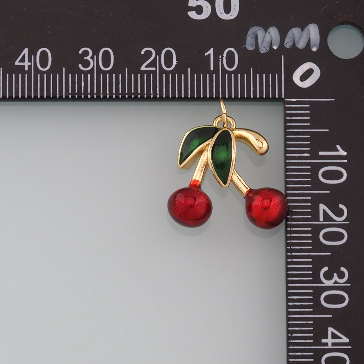 Gold Cherry Charms,18K Gold Filled Cherry Pendant,Enamel Fruit Charm Bracelet Necklace for DIY Jewelry Making Supply