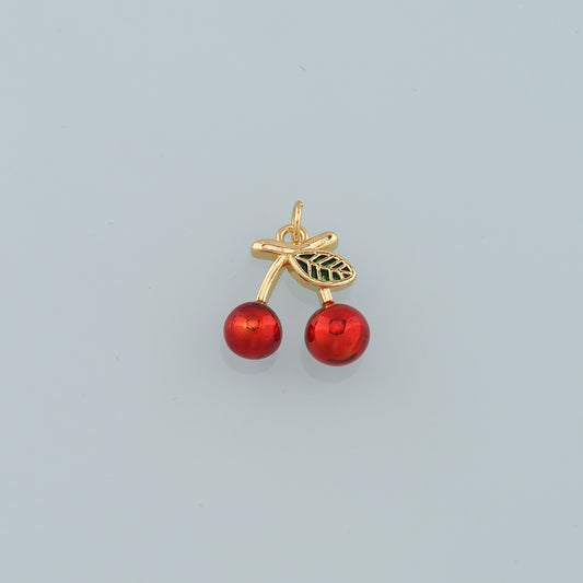 Gold Cherry Charms,18K Gold Filled Cherry Pendant,Enamel Fruit Charm Bracelet Necklace for DIY Jewelry Making Supply