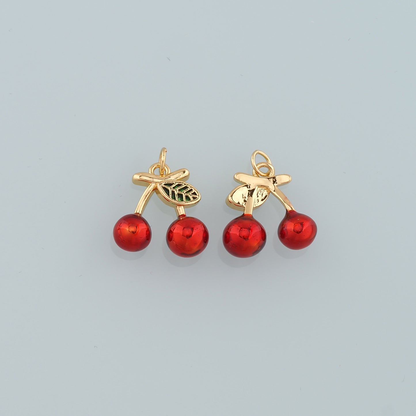 Gold Cherry Charms,18K Gold Filled Cherry Pendant,Enamel Fruit Charm Bracelet Necklace for DIY Jewelry Making Supply