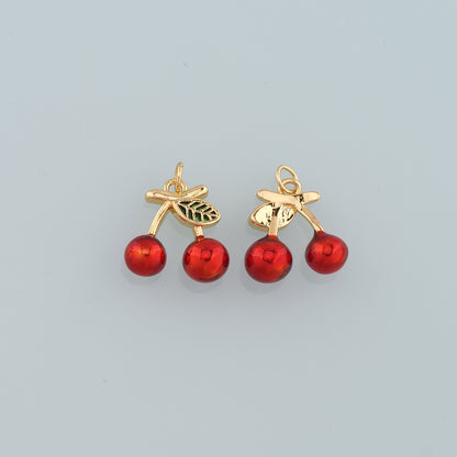 Gold Cherry Charms,18K Gold Filled Cherry Pendant,Enamel Fruit Charm Bracelet Necklace for DIY Jewelry Making Supply