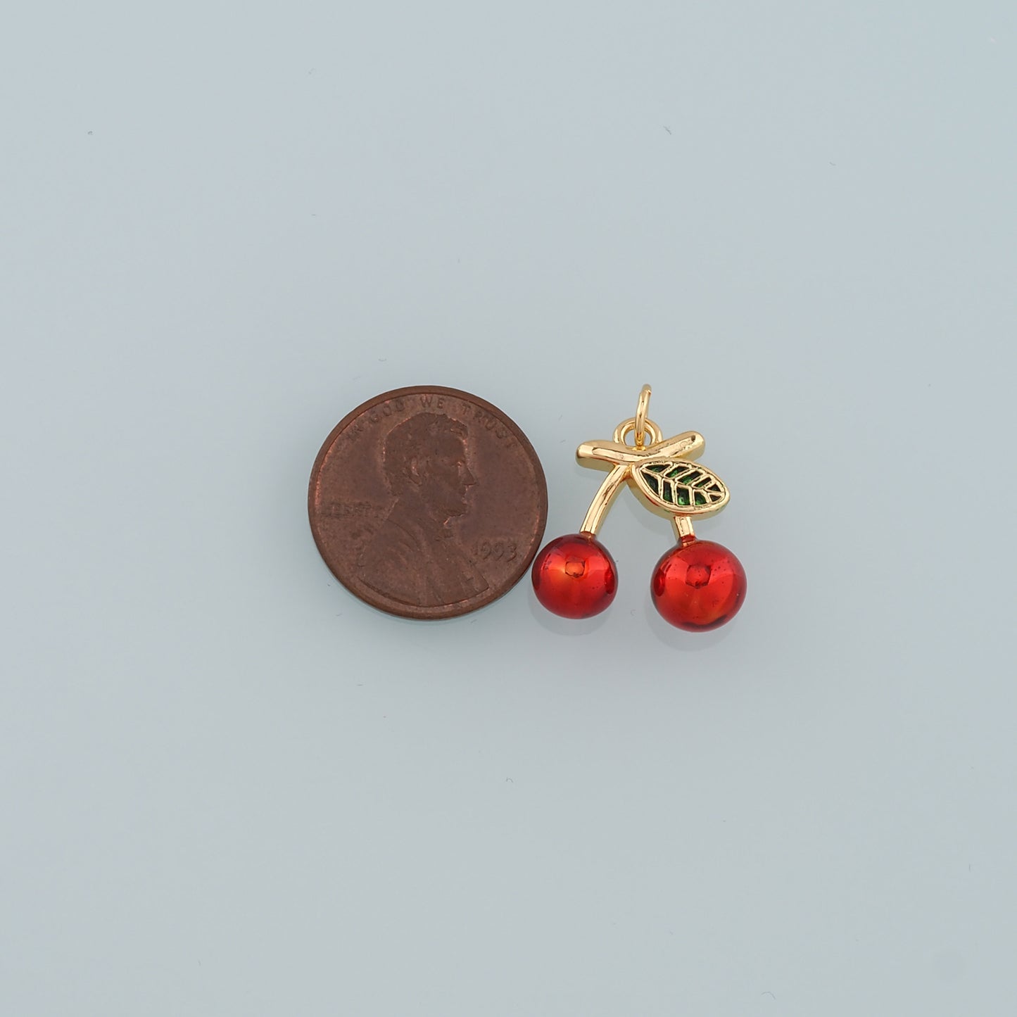 Gold Cherry Charms,18K Gold Filled Cherry Pendant,Enamel Fruit Charm Bracelet Necklace for DIY Jewelry Making Supply