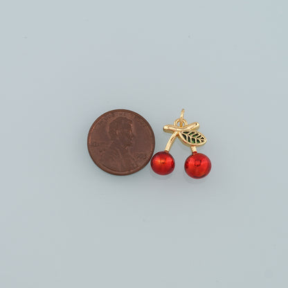 Gold Cherry Charms,18K Gold Filled Cherry Pendant,Enamel Fruit Charm Bracelet Necklace for DIY Jewelry Making Supply