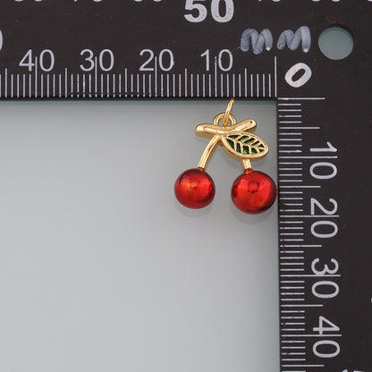 Gold Cherry Charms,18K Gold Filled Cherry Pendant,Enamel Fruit Charm Bracelet Necklace for DIY Jewelry Making Supply