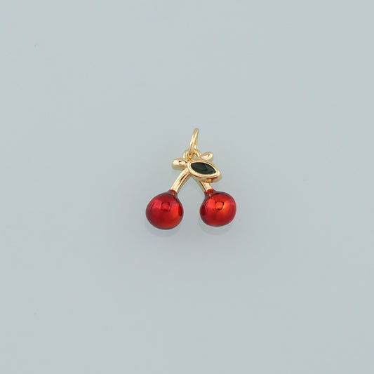 Gold Cherry Charms,18K Gold Filled Cherry Pendant,Enamel Fruit Charm Bracelet Necklace for DIY Jewelry Making Supply
