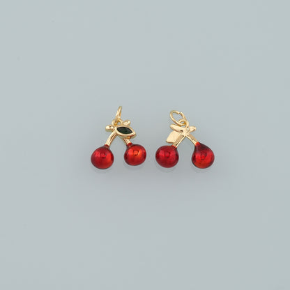 Gold Cherry Charms,18K Gold Filled Cherry Pendant,Enamel Fruit Charm Bracelet Necklace for DIY Jewelry Making Supply