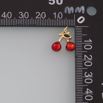 Gold Cherry Charms,18K Gold Filled Cherry Pendant,Enamel Fruit Charm Bracelet Necklace for DIY Jewelry Making Supply