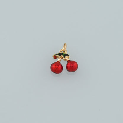 Gold Cherry Charms,18K Gold Filled Cherry Pendant,Enamel Fruit Charm Bracelet Necklace for DIY Jewelry Making Supply