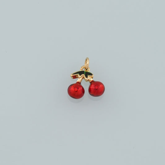 Gold Cherry Charms,18K Gold Filled Cherry Pendant,Enamel Fruit Charm Bracelet Necklace for DIY Jewelry Making Supply