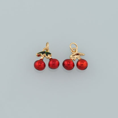 Gold Cherry Charms,18K Gold Filled Cherry Pendant,Enamel Fruit Charm Bracelet Necklace for DIY Jewelry Making Supply